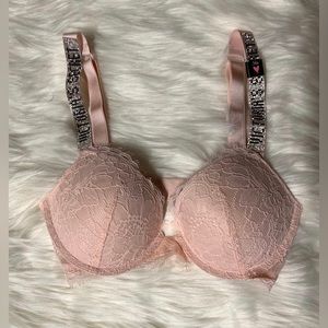 Victoria's Secret lace shine strap push up bra in pink 34B, new